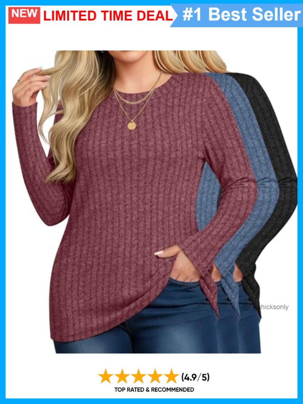 3 Pack Women's Plus Size Tunic Sweaters Long Sleeve Crew Neck Pullover